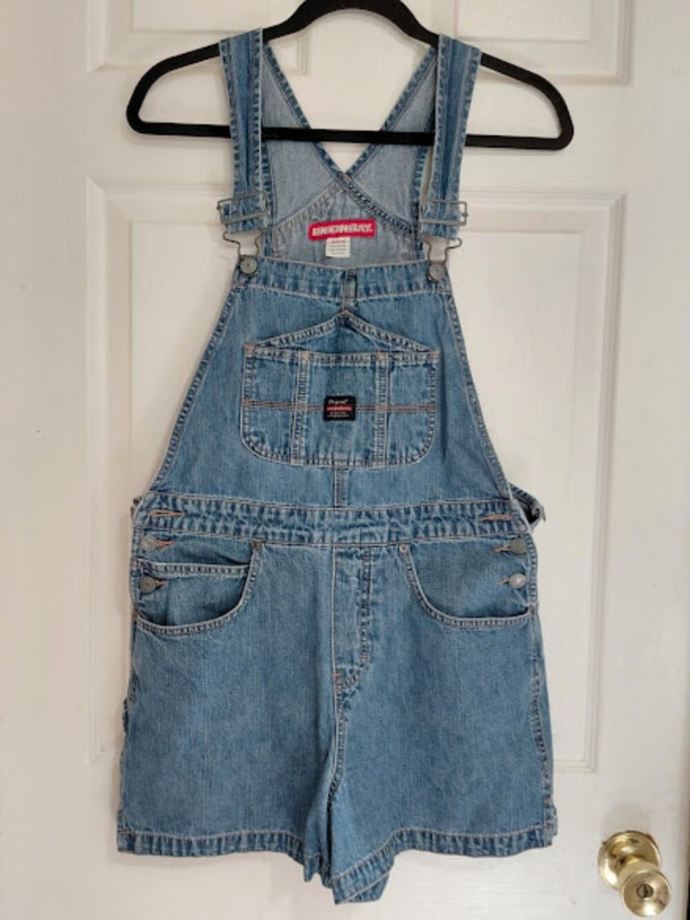 Vintage Y2K Union Bay Blue Cotton Denim Jean Bib Overall Cargo Shorts Size M